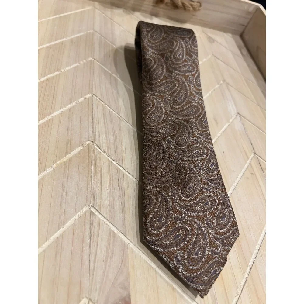 Jos A Bank Reserve Tie Mens 100% Silk Brown Slate Blue Paisley Luxury Woven NWT